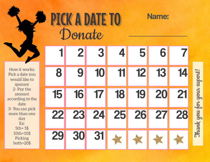 orange Cheer Fundraising Calendar Iflaya (Incwadi ye-US) template