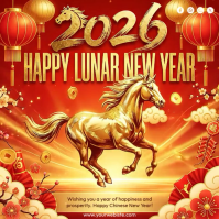Orange Chinese New Year Square Video Cuadrado (1:1) template
