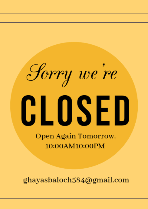 Orange Closed Sign A4 Template | PosterMyWall