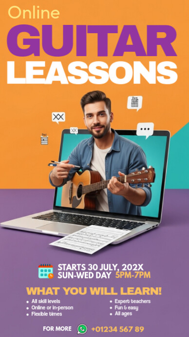 Orange Collage Online Guitar Lessons Instagram Story template
