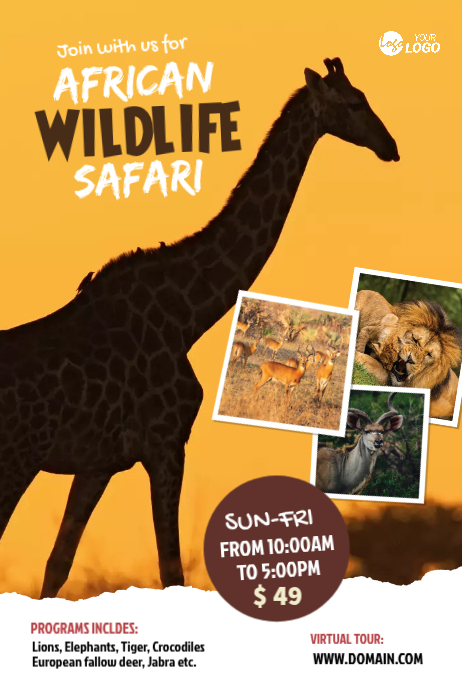 Edo Poster Orange Collage Wildlife Safari Tour Poster Template | PosterMyWall