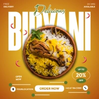 Orange Delicious Biryani Food Flyer Square (1:1) template