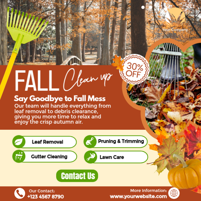 Orange Fall Clean Up Instagram Post Template | PosterMyWall