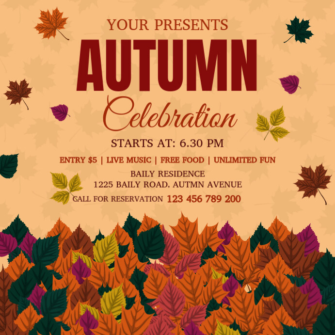 Copy of Orange Floral Autumn/ Fall Party Instagram Post | PosterMyWall