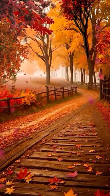 Copy of Orange Floral Autumn Forest Path Background Video Digital ...