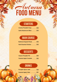 Jingga Autumn Restaurant Menu A3 Template