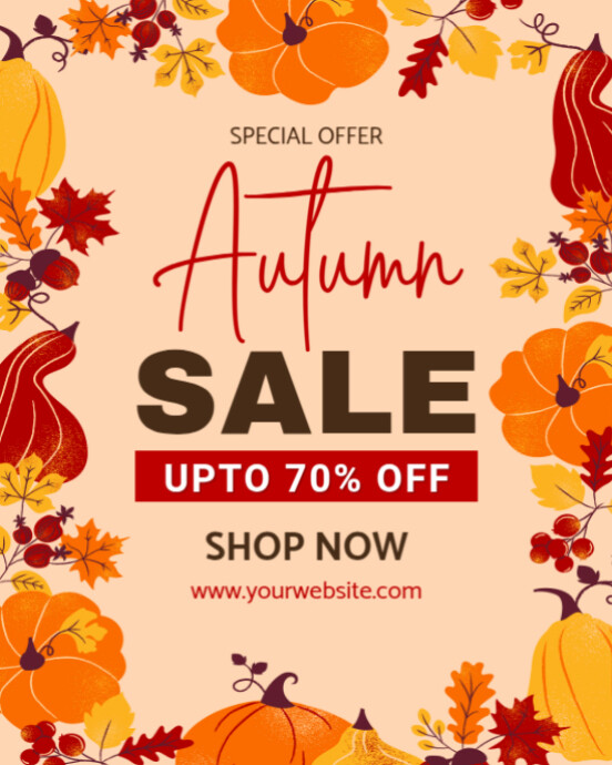 Orange Floral Autumn Sale Instagram Portrait Template | PosterMyWall