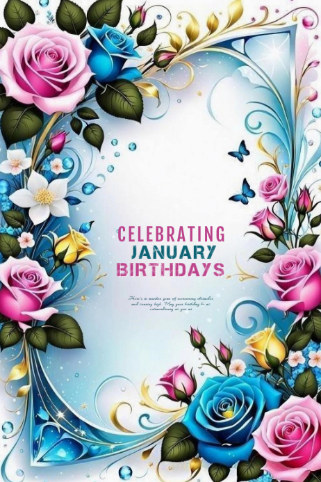 Orange Floral Celebrating January Birthdays Banner 4' × 6' Template ...