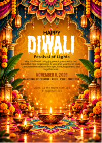 橙色 Diwali Celebration A6 Template