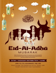 Orange Floral Eid al-Adha Celebration Flyer Volante (Carta US) template