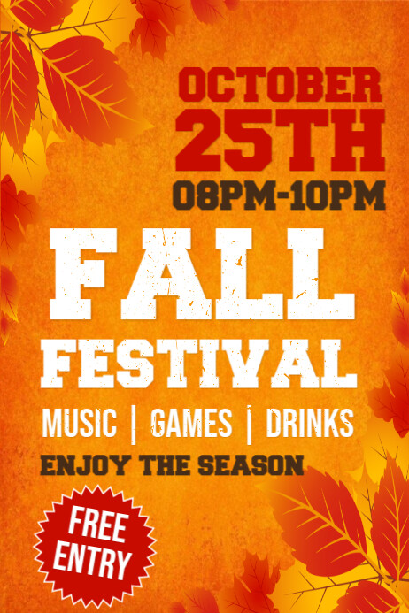 Orange Floral Fall Festival Poster Template | PosterMyWall