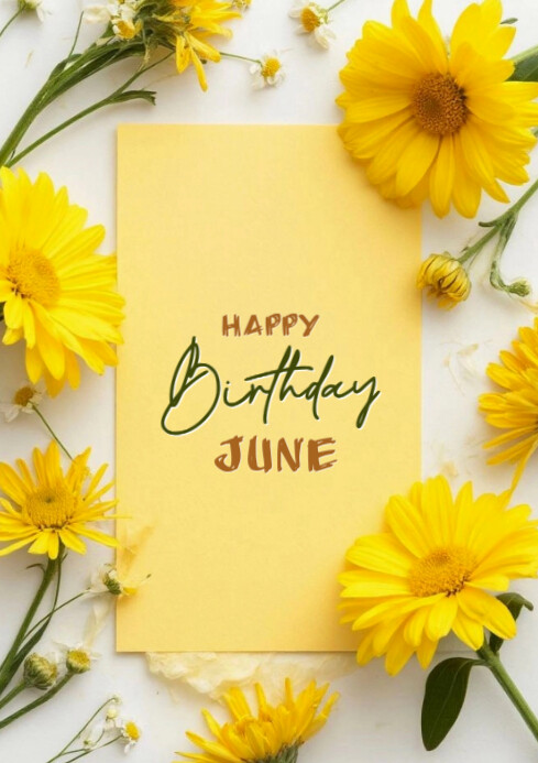 Orange Floral Happy Birthday June A4 Template | PosterMyWall