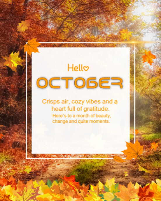 Orange Floral Happy New Month Of October Instagram Portrait Template ...
