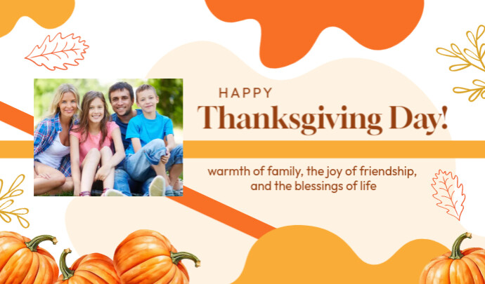Orange Floral Happy Thanksgiving Day Card Tag Merker template