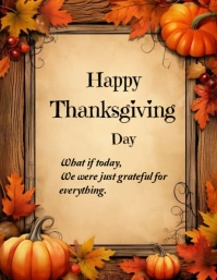 Orange Floral Happy Thanksgiving Day  Flyer (us Letter) template
