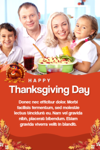 Orange Floral Happy Thanksgiving Day Pinterest Graphic template