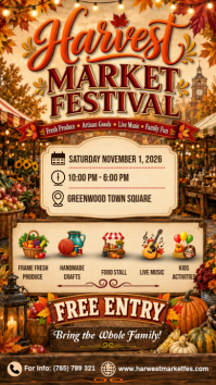 สีส้ม Harvest Market Festival Instagram Story Template