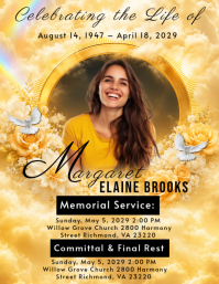 Orange Floral Memorial Service Flyer Pamflet (VSA Brief) template