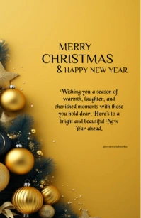 Orange Floral Merry Christmas And Happy New Year Greeting Card  Half Page Wide Media Página Ancho template