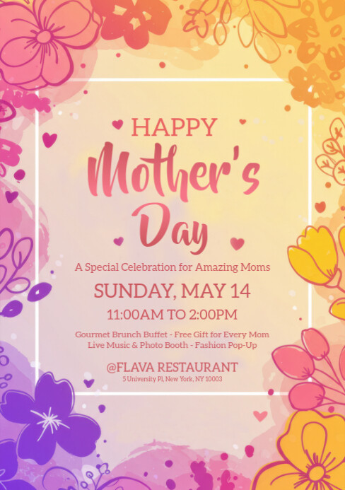 Orange Floral Mother's Day A5 template