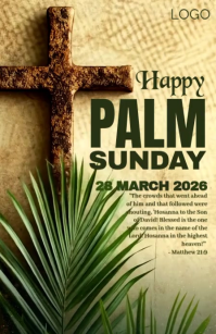 Orange Floral Palm Sunday Celebration Half Page Wide Video template