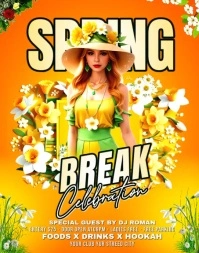 Orange Floral Spring Break  Poster/wallboard Póster/Tablero template