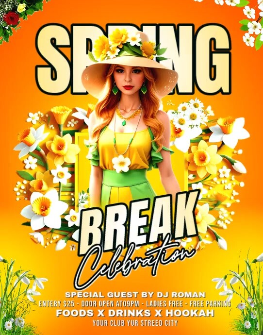 Springbrook Poster Orange Floral Spring Break Poster/wallboard Template | PosterMyWall