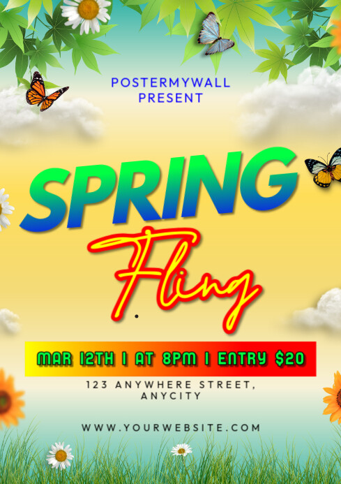 Orange Floral Spring Fling A4 Template | PosterMyWall