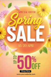 Orange Floral Spring Sale Banner 4' × 6' template