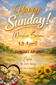 Orange Floral Sunday Worship Service Poster Póster template