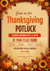 สีส้ม Thanksgiving Potluck A4 Template