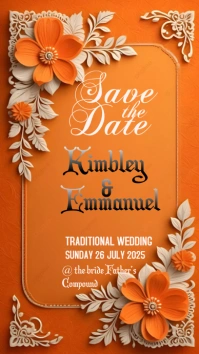 Orange Floral Wedding Invitation Template  In Instagram Story