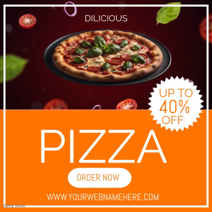 Orange Geometric Delicious Red And Orange Pizza  Instagram Post template