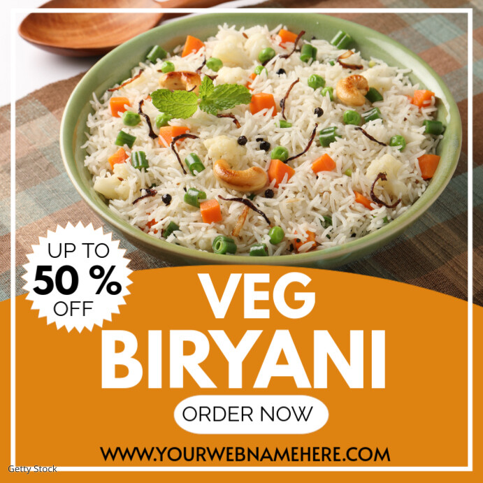 Orange Geometric Veg Biryani  Instagram Post template