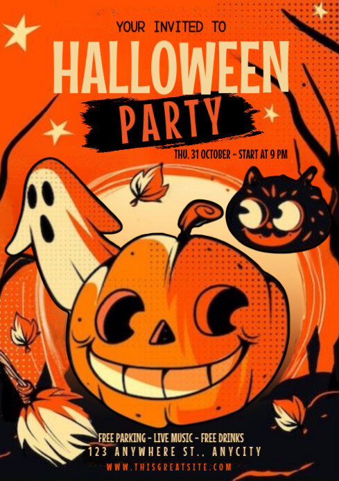 Orange Gradient Halloween Party Invitation A4 Template | PosterMyWall