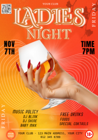 Orange Gradient Joyful Ladies Night Party Invitation A4 template