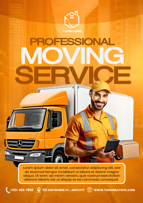 Orange Gradient Professional Moving Service Flyer A4 template