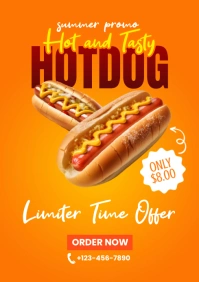 Orange Gradient Summer Promo Hot Dog  A4 template
