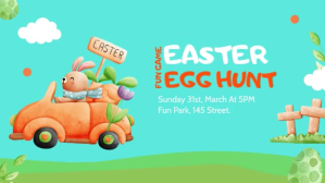 Orange Green Cute Animation Easter Egg Hunt Digitalt display (16:9) template