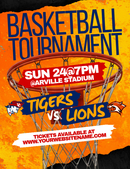 Orange Grunge Basketball Flyer (us Letter) 传单(美国信函) template