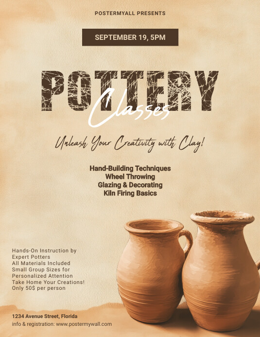 Orange Grunge Pottery Classes Flyer (us Lette template