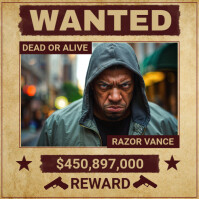 Orange Grunge Wanted criminal and public enemy Instagram Post template
