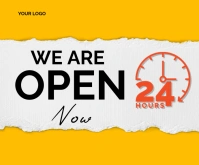 Orange Grunge We Are Open Now Templates  Medi Middelgrote rechthoek