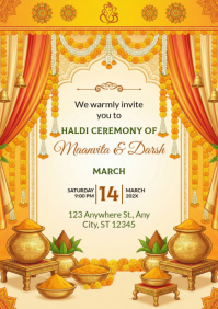 Orange Haldi Ceremony Invitation A4 template