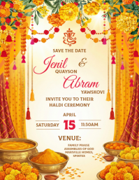 Orange Haldi Ceremony Invitation Flyer ใบปลิว (US Letter) template