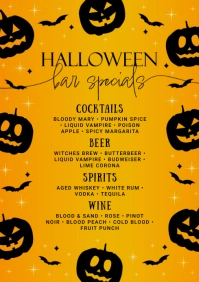 Orange Halloween Bar Specials Menu Template A4