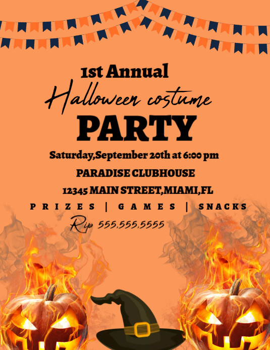 Orange Halloween Costume Party Flyer Template | PosterMyWall