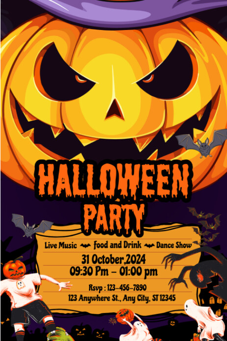 Orange Halloween Party Poster Template | PosterMyWall