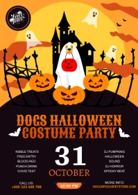 Orange Halloween Pet Costume Party Flyer A4 template