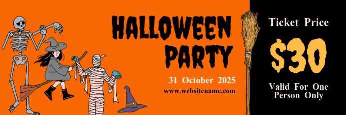 Orange Halloween Ticket Banner 2' × 6' template